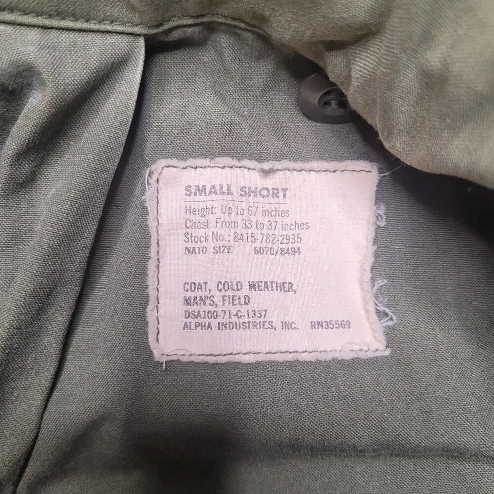 Vintage Alpha Industries M65 Field Jacket Small Short OG107 Vietnam Era Military